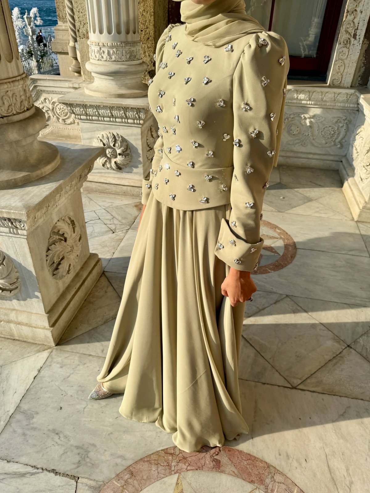 Helena İşlemeli Elbise - Yeşil