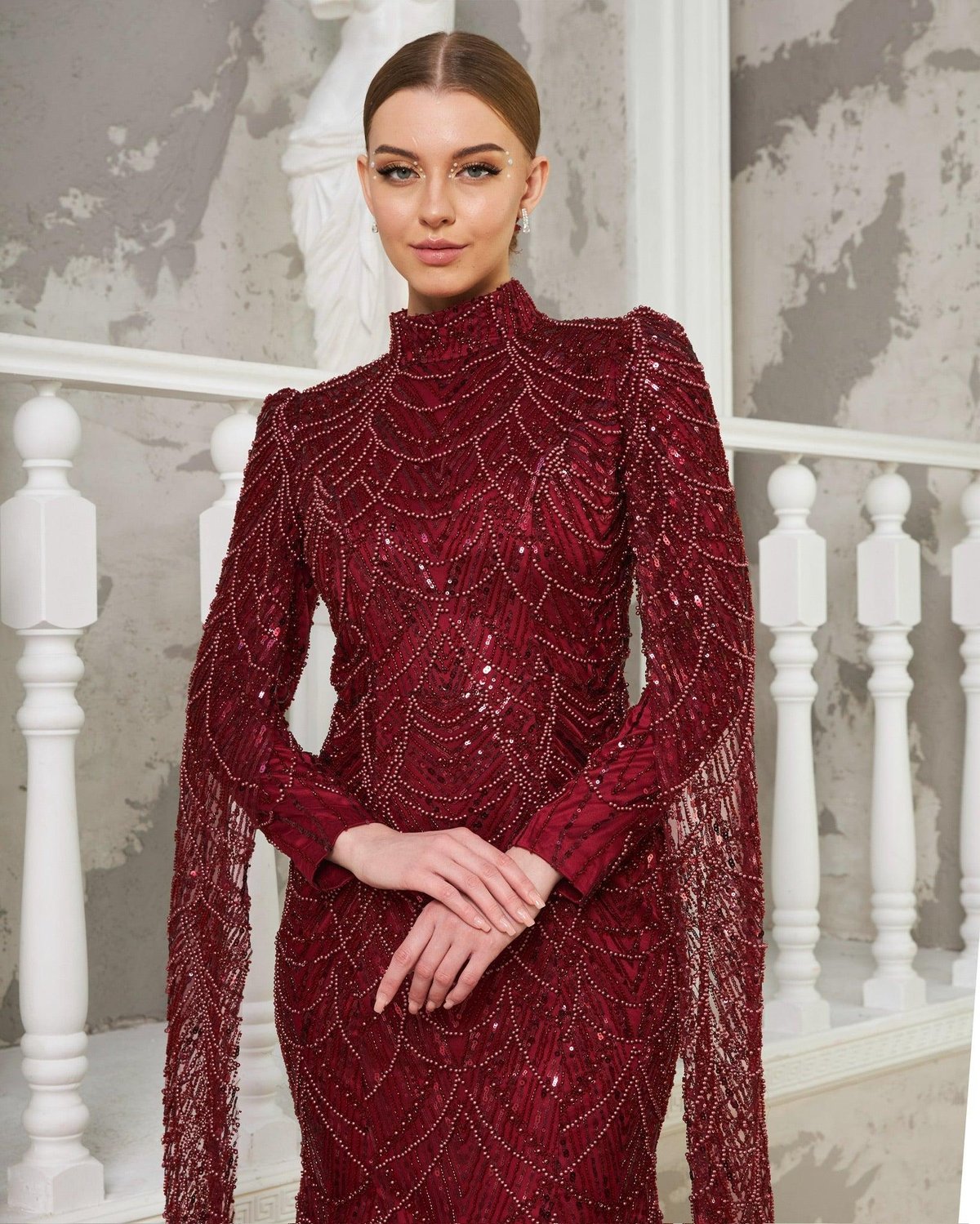 Elsa Pelerinli Elbise - Bordo