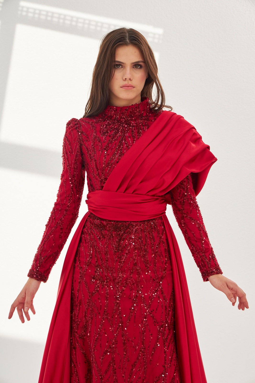 Andrea Omuz Detaylı Elbise - Kırmızı