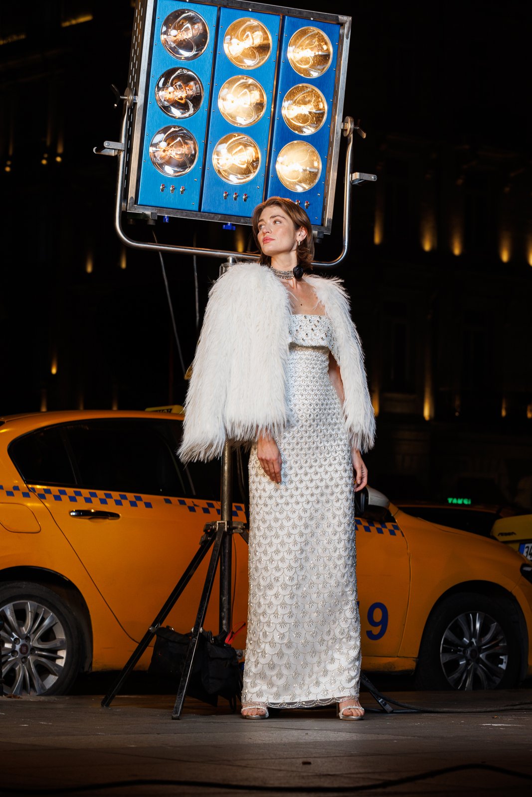 Elendil Taşlı Elbise - Beyaz