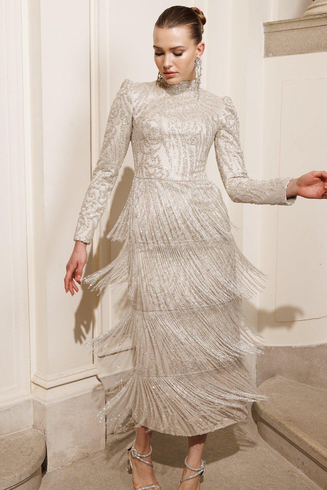 Sevilla Taş Püsküllü Elbise - Bej