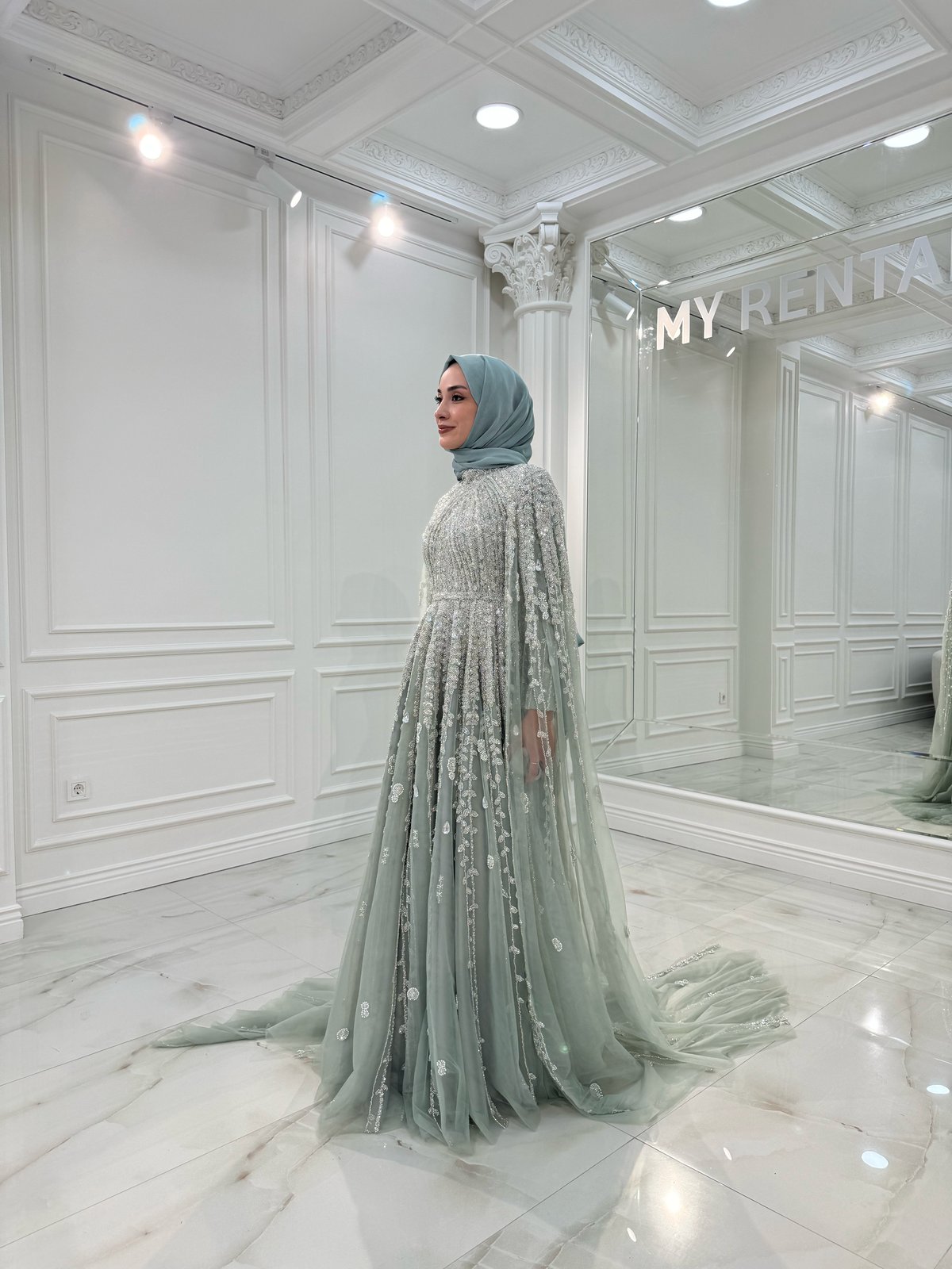 Bella Pelerinli Elbise - Mint