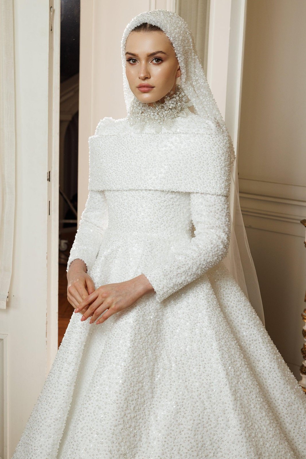 Ashley Omuz Detaylı Gelinlik - Beyaz