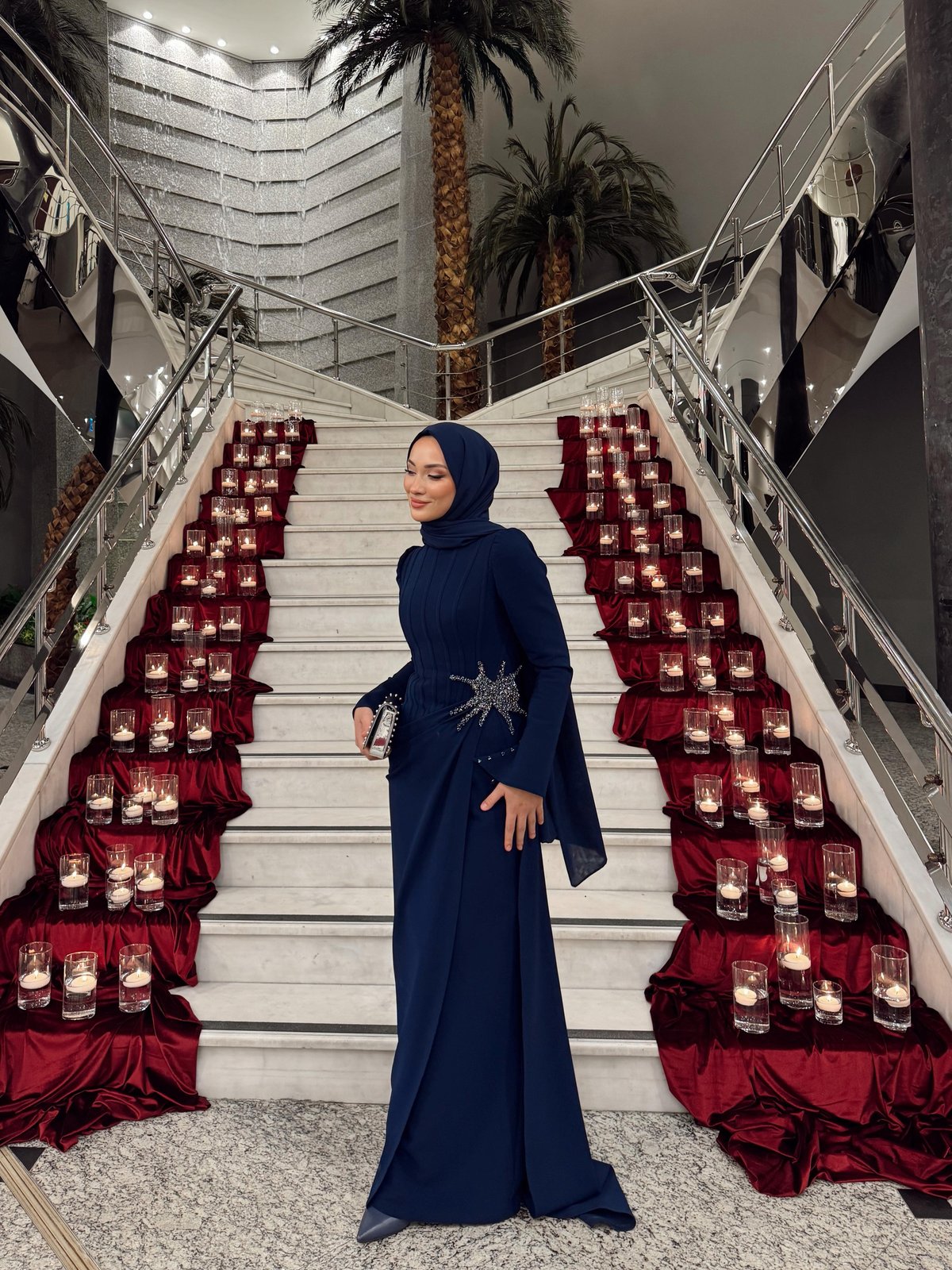 Astra İşlemeli Elbise - Lacivert