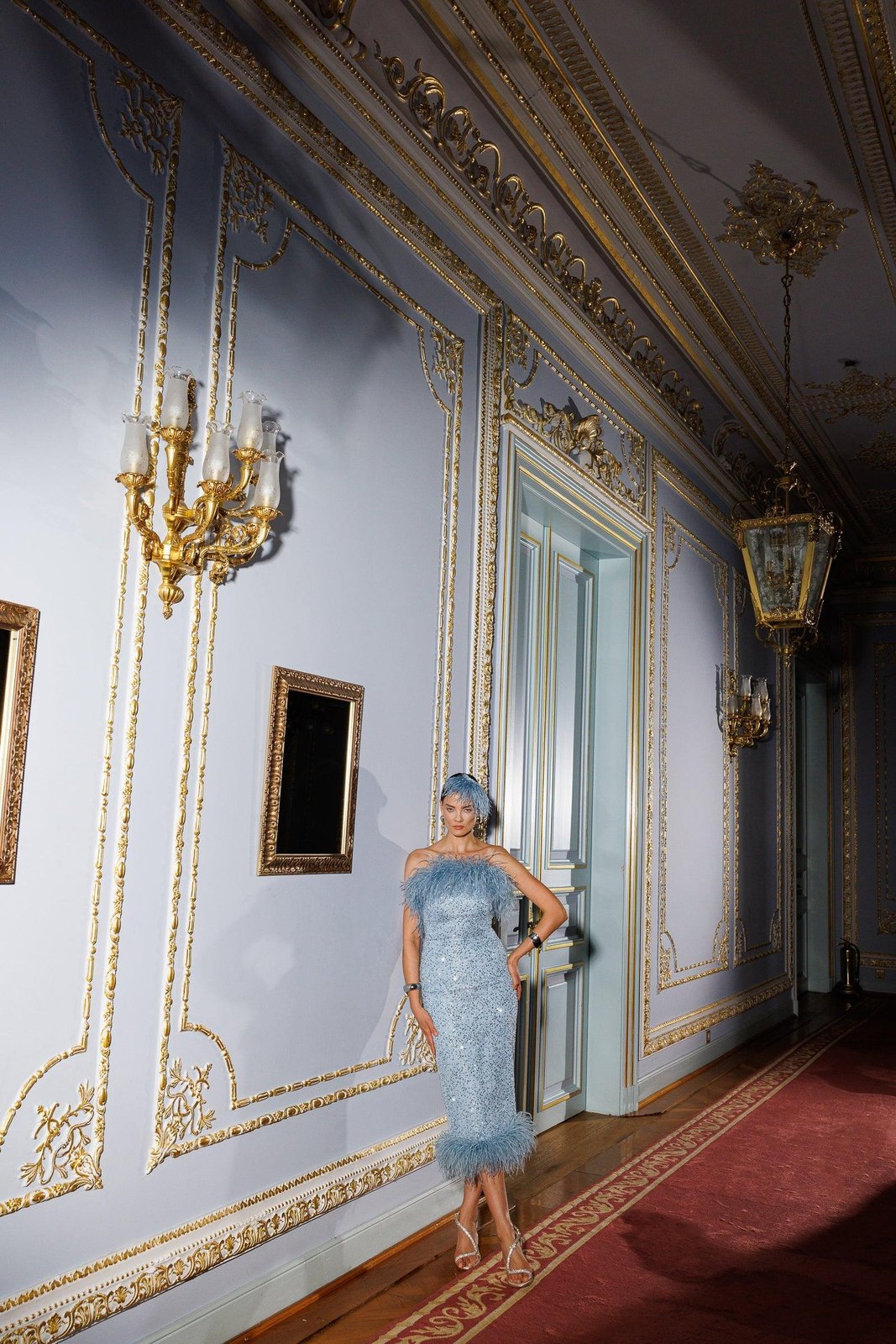 Pony Tüylü Elbise - Mavi