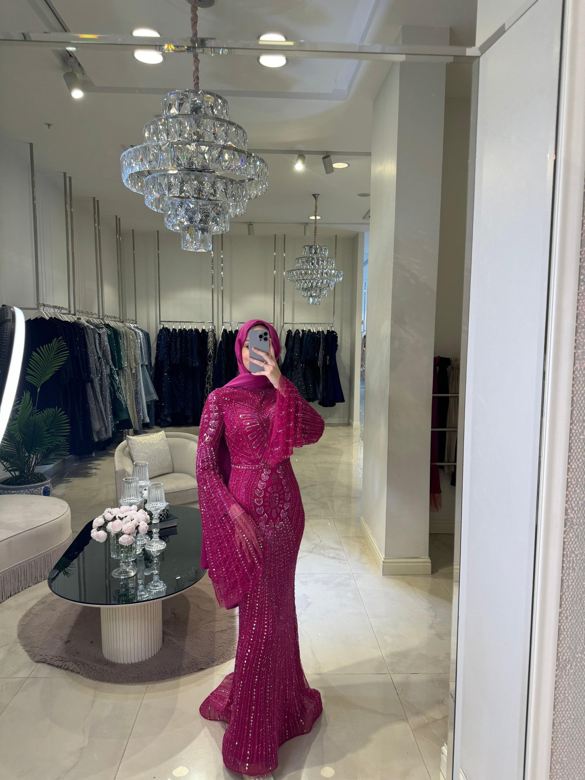 Gina İşlemeli Elbise - Fuşya