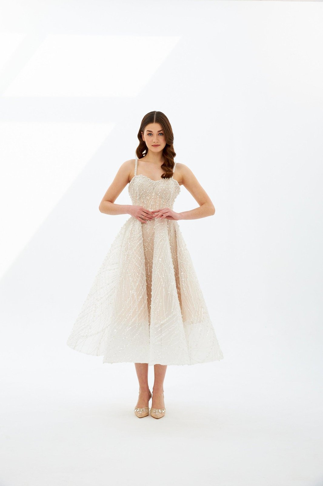 Perla İncili Elbise - Ekru