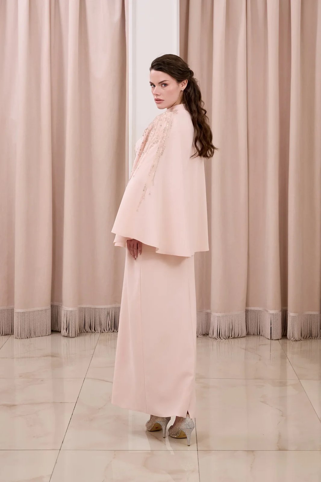 Haze Pelerinli Elbise - Pembe