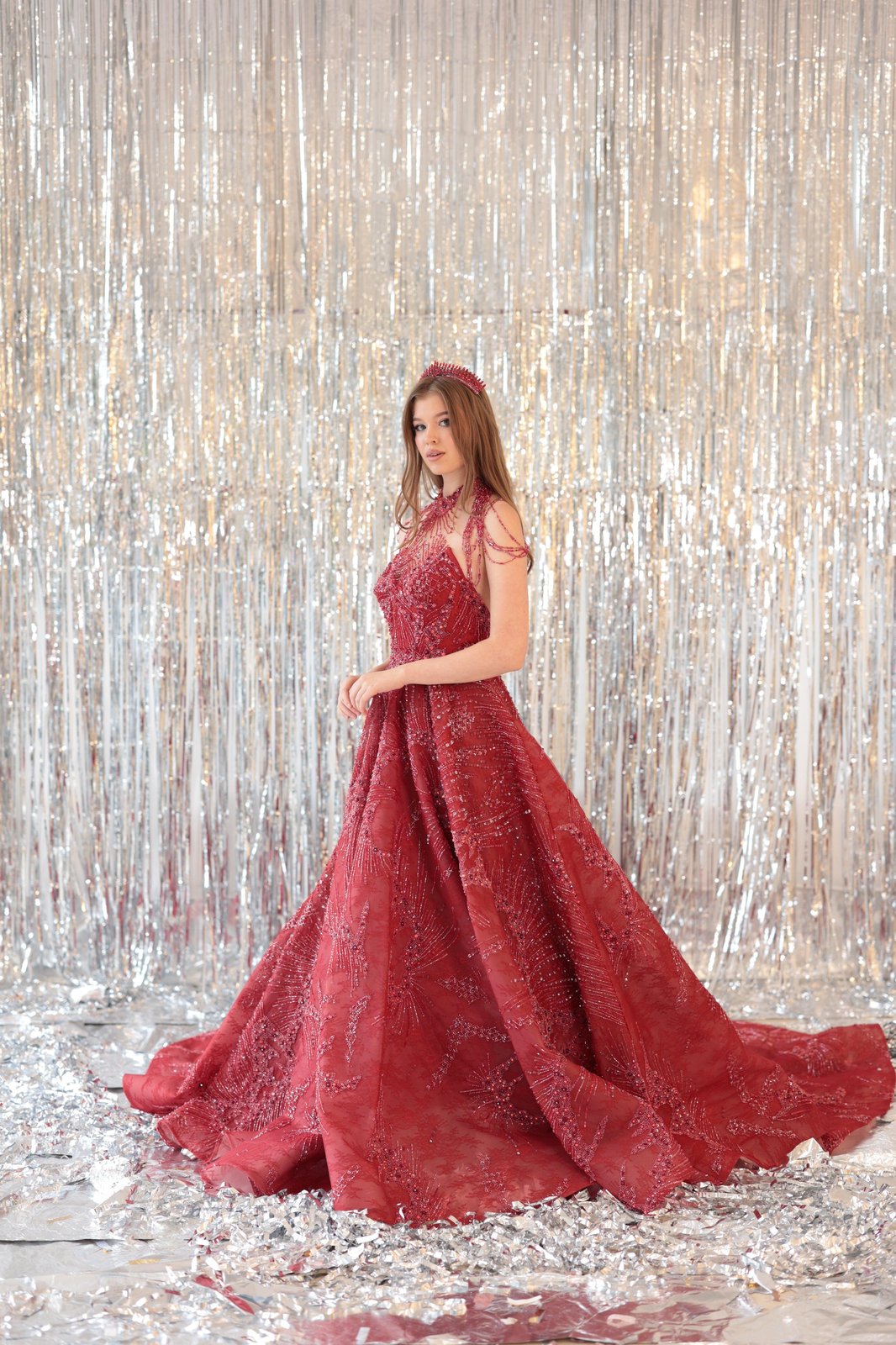 Vela Omuz Detaylı Elbise - Kırmızı