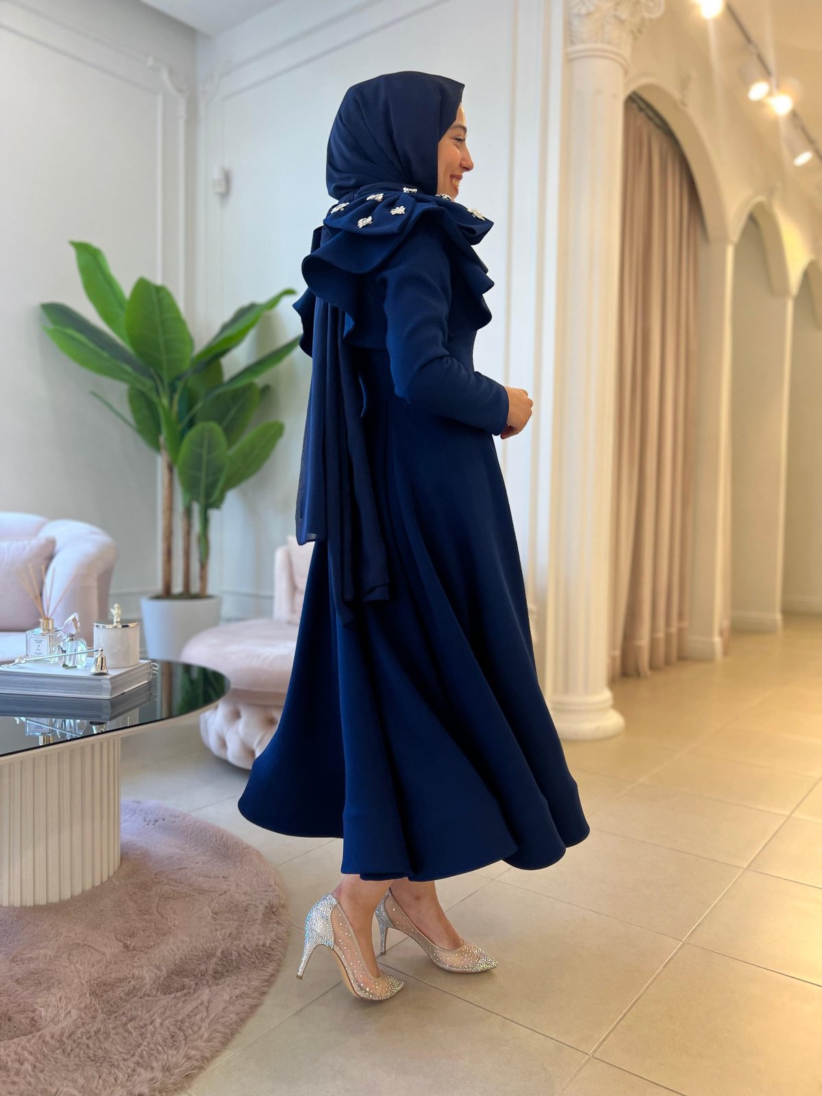 Spring Taşlı Elbise - Lacivert