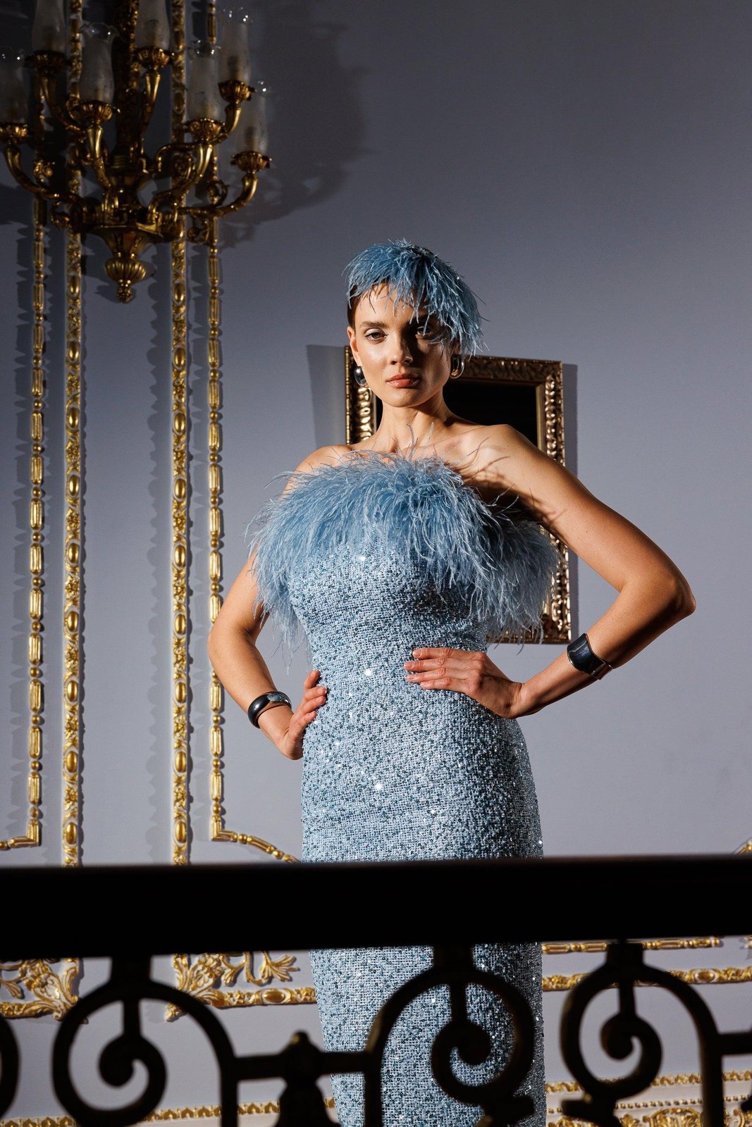 Pony Tüylü Elbise - Mavi