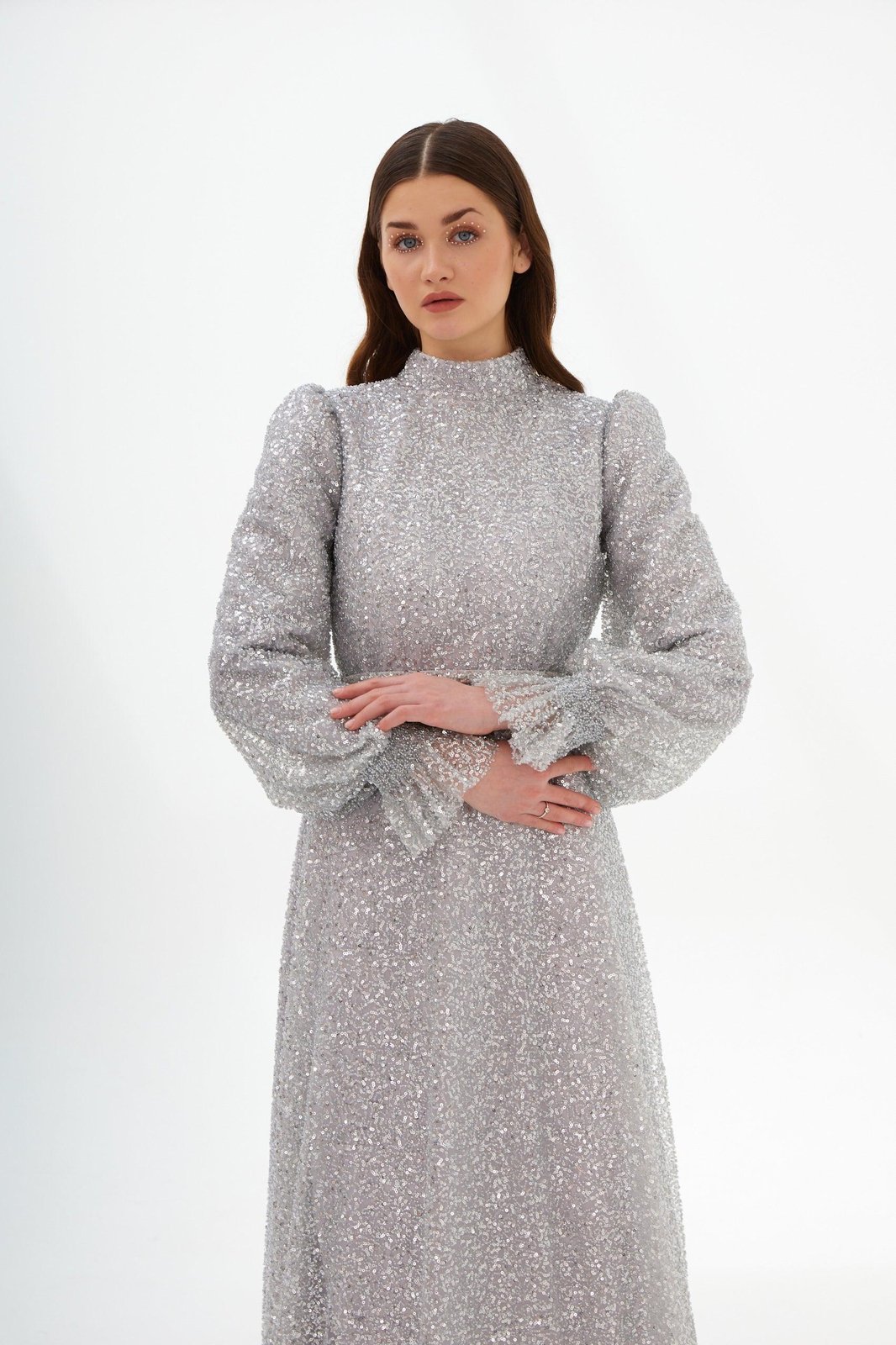 Diana İşlemeli Elbise - Gri