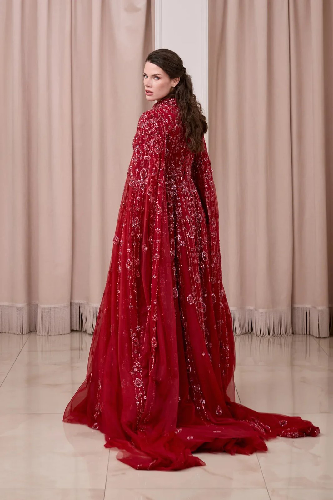 Melinda Pelerinli Elbise - Bordo