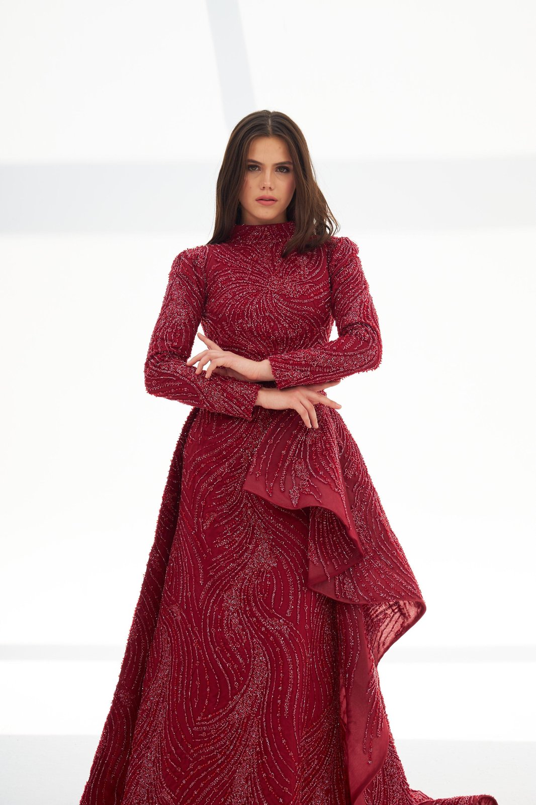 Miranda Kuyruklu Elbise - Bordo