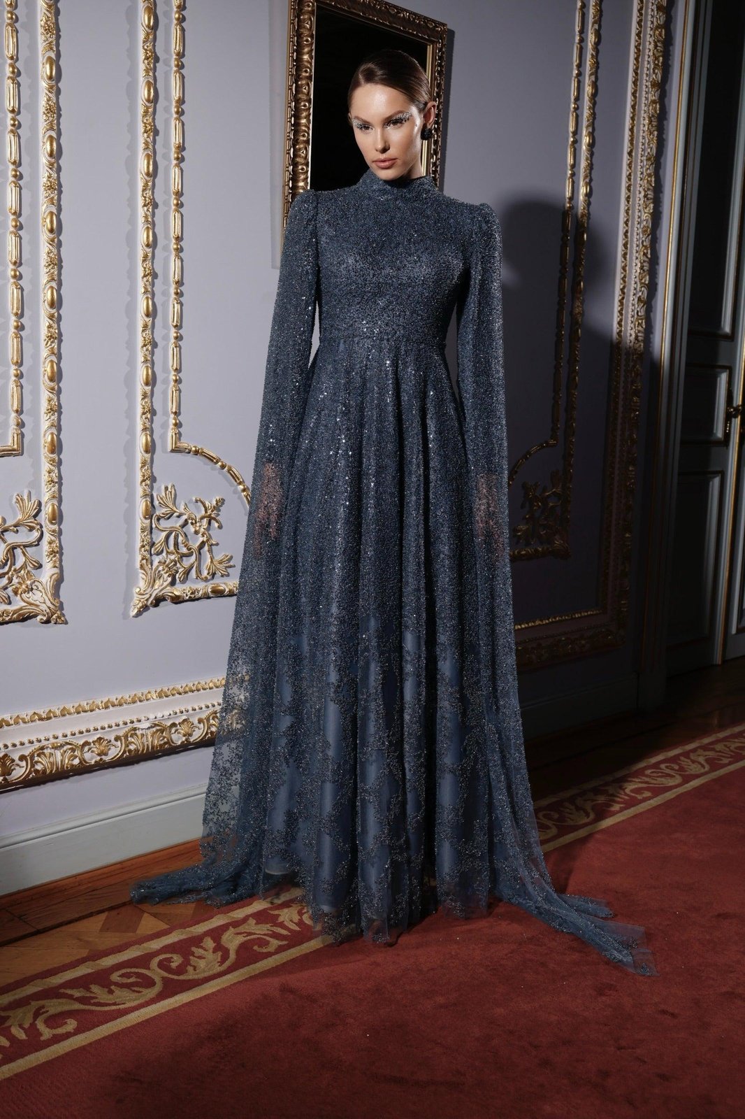 Diana Pelerine Elbise - Mavi