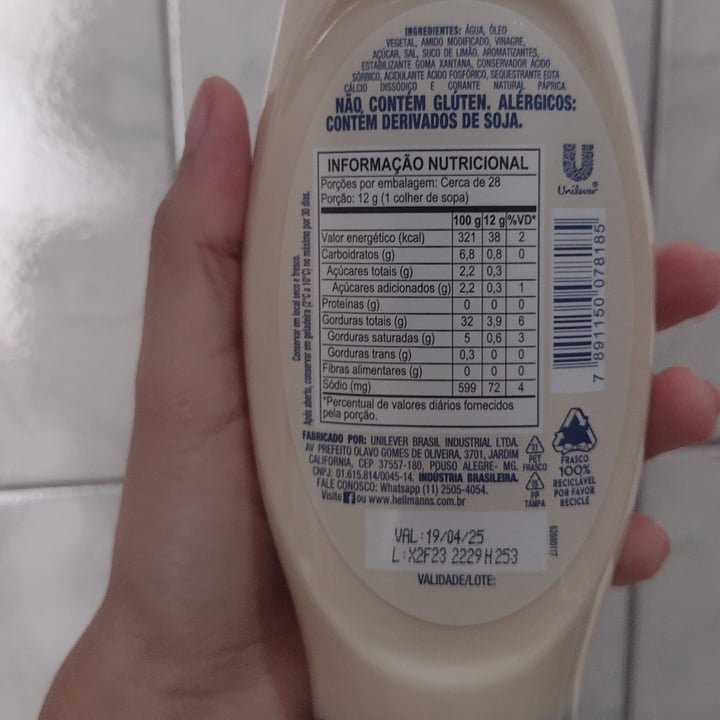 photo of Hellmann’s Molho Vegano Tipo Maionese shared by @tinawltjd on  22 Feb 2025 - review