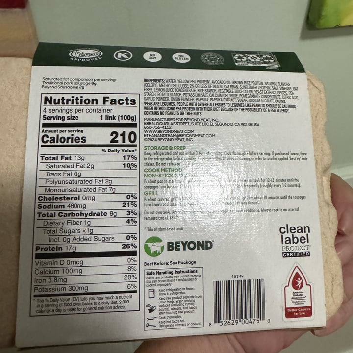 photo of beyond sausage Hot Italian Style Made with Avocado Oil shared by @onehungryvegan on  08 Oct 2025 - review