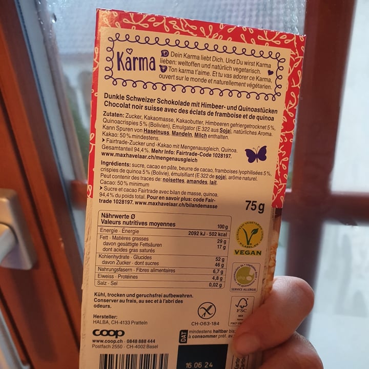 photo of Coop Karma Raspberry Quinoa Choco shared by @tania- on  18 Dec 2023 - review