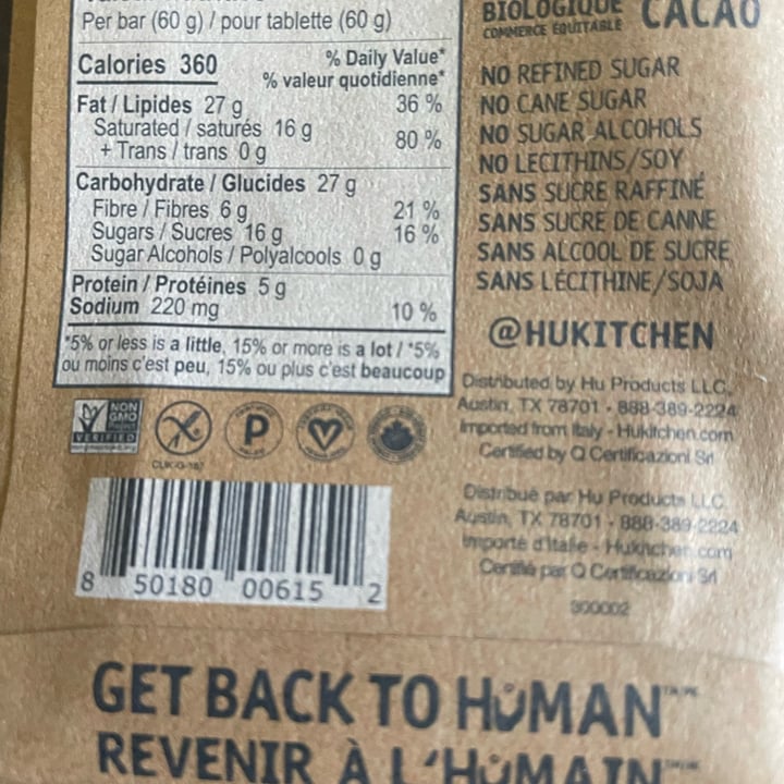 photo of Hu Kitchen Salty Dark Chocolate Organic 70% Cacao shared by @veglocked on  17 Sep 2023 - review