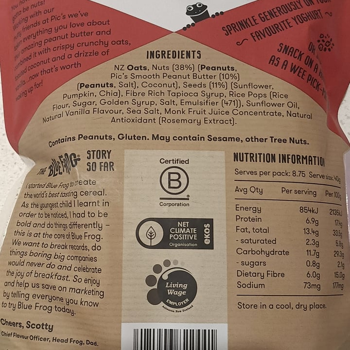photo of blue frog Peanut Butter Crunch Granola shared by @tardisco on  07 Oct 2025 - review