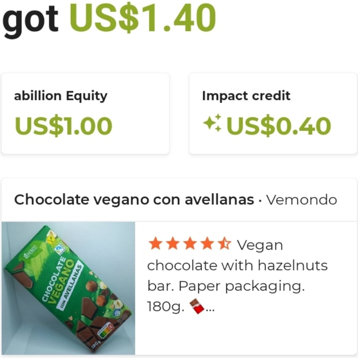 photo of Vemondo Chocolate vegano con avellanas shared by @animalsvoices on  13 Mar 2023 - review