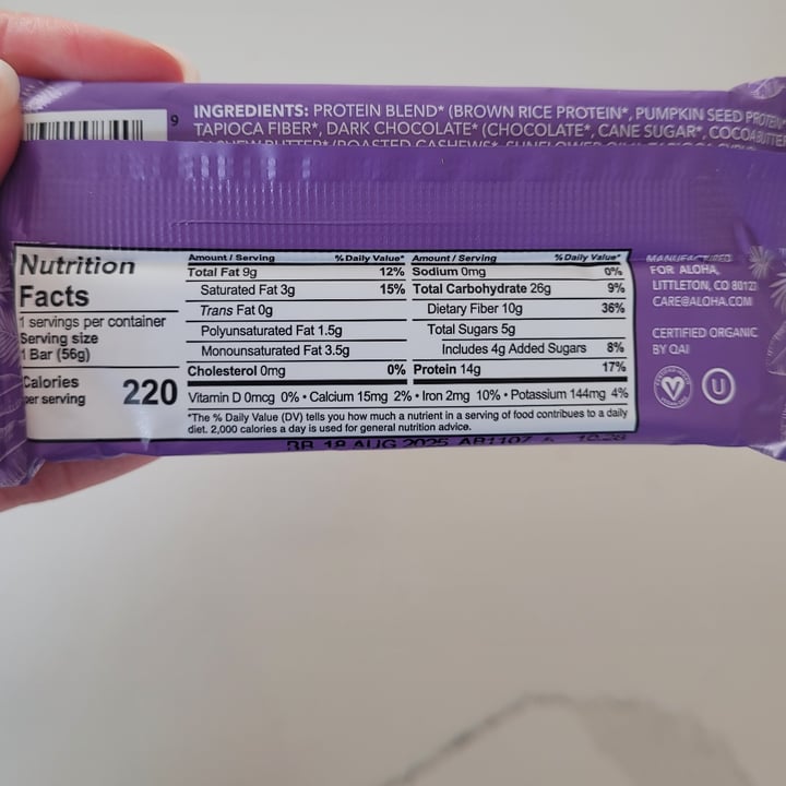 photo of Aloha chocolate fudge brownie protein bar shared by @yourfriendjen on  31 Oct 2024 - review