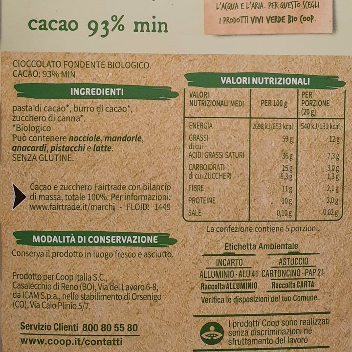 photo of Vivi Verde Coop cioccolato fondente 93% shared by @matildem on  14 May 2024 - review