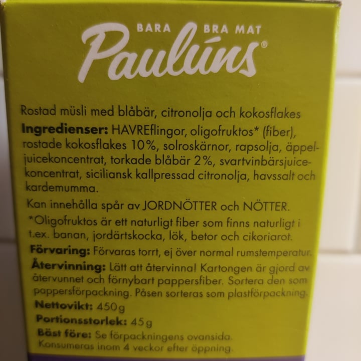 photo of Pauluns granola blåbär & citron shared by @enkelvegan on  17 Sep 2023 - review