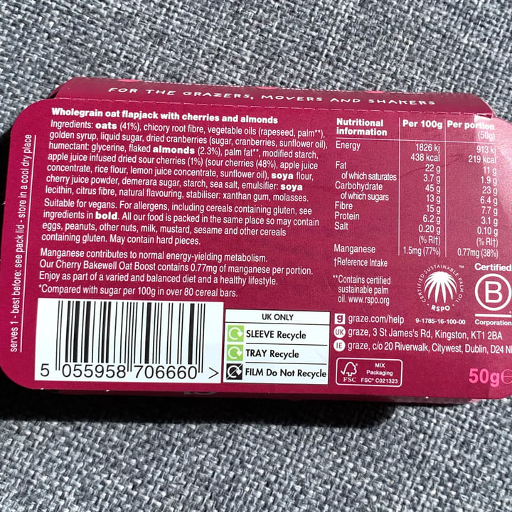 photo of graze Oat Boost Cherry Bakewell shared by @vegpledge on  20 Apr 2024 - review