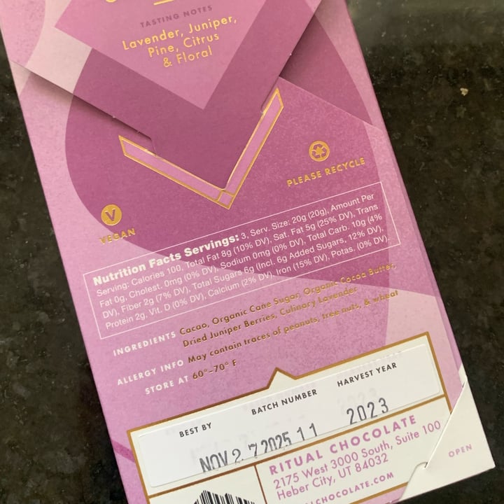 photo of Ritual Juniper Lavender Chocolate shared by @madib on  04 Mar 2024 - review