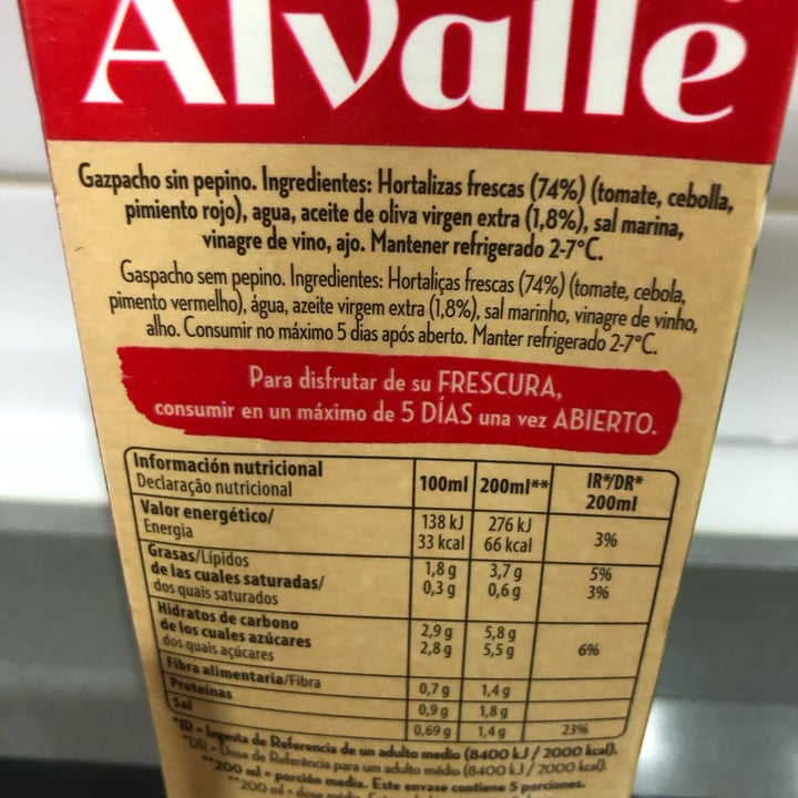 photo of Alvalle Gazpacho Suave Sin Pepino shared by @loula on  05 Oct 2025 - review