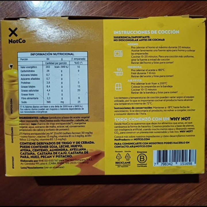 photo of Not Co Not Empanadas Queso y Cebolla Caramelizada shared by @abiretamales on  03 Oct 2024 - review