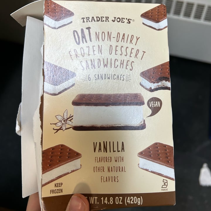 photo of Trader Joe's Oat Non-dairy Frozen Dessert Sandwhiches shared by @calista on  01 Apr 2025 - review