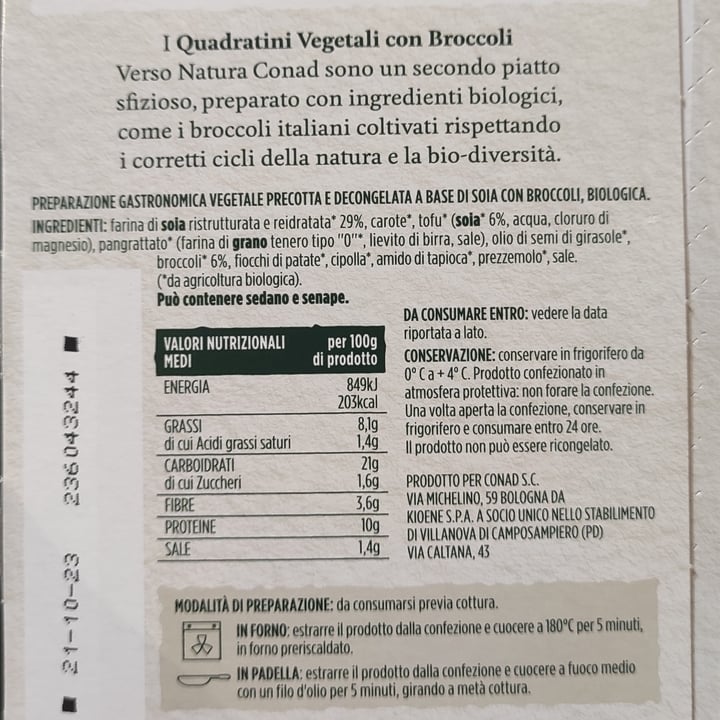 photo of Verso Natura Conad Veg Quadratini vegetali con broccoli biologici shared by @niklabelloli1 on  07 Oct 2023 - review