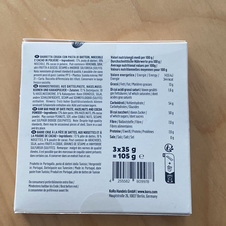 photo of Koro barretta raw al cacao e nocciole shared by @ema79 on  15 Sep 2025 - review