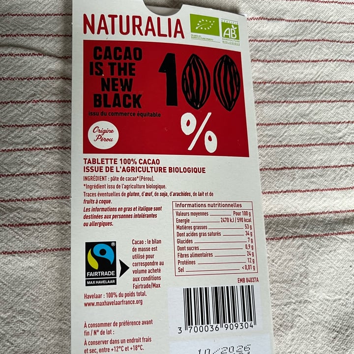 photo of Naturalia chocolat 100% shared by @eeyoreblack on  14 Sep 2025 - review