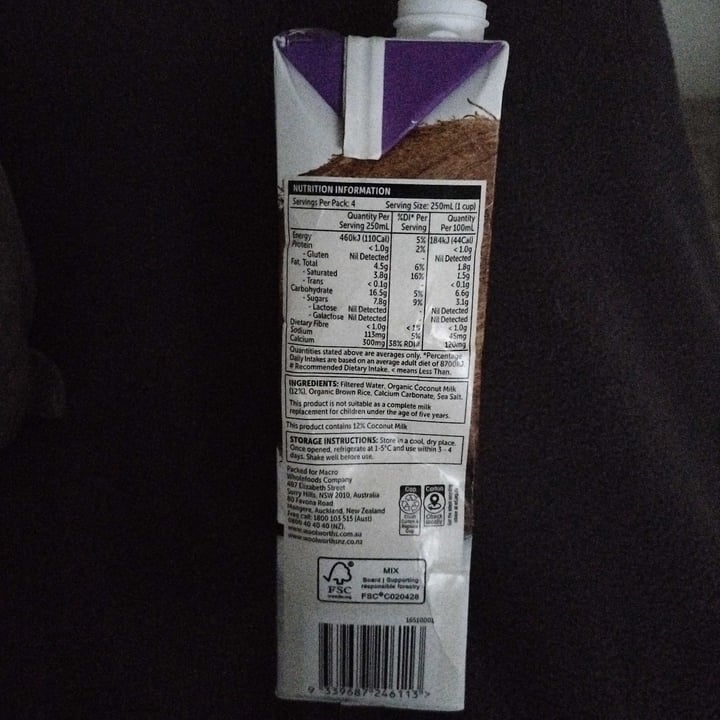 photo of Macro Wholefoods Market organic unsweetened coconut milk shared by @helenevegan on  15 Jul 2025 - review