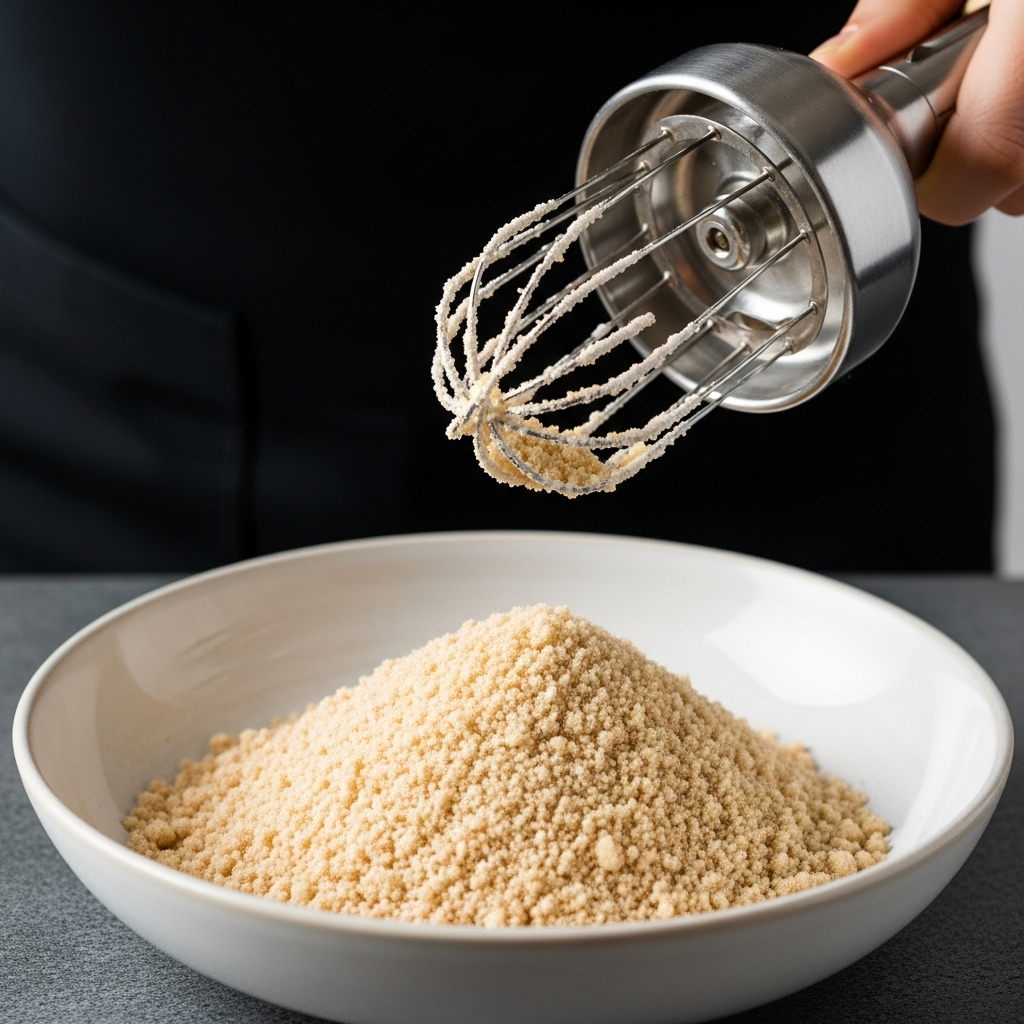 Plant butter and coconut sugar being whipped together for heavenly fluffy vegan chocolate chip cookies.