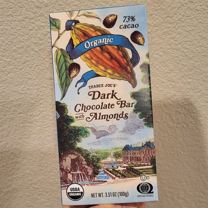 photo of Trader Joe's Organic Dark Chocolate Bar With Almonds shared by @socalvegan on  26 Mar 2024 - review