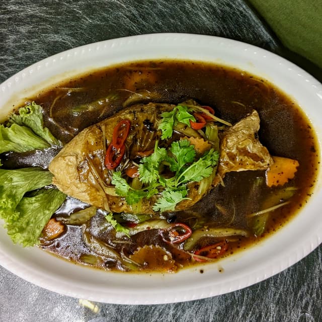 Photo of the dish “Teochew Crispy Fish with Ginger and Black Bean Sauce”
