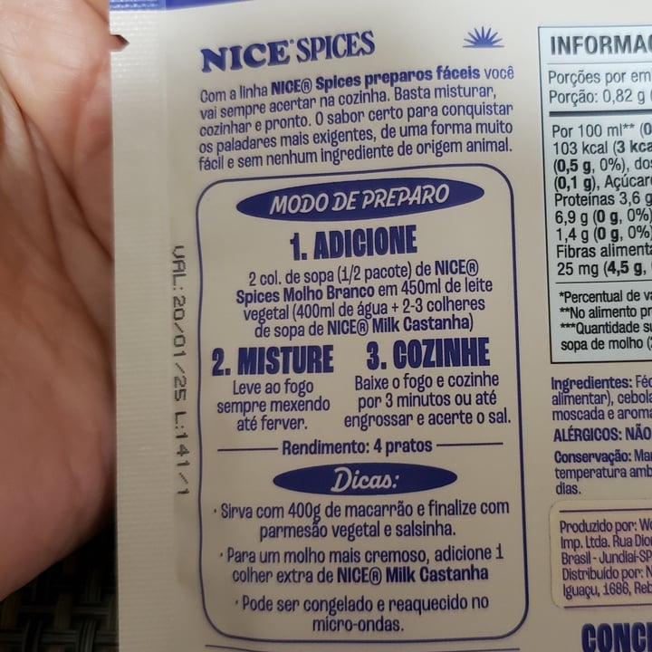photo of Nice foods Nice Spices Molho Branco shared by @vrgvegana on  10 Jul 2024 - review