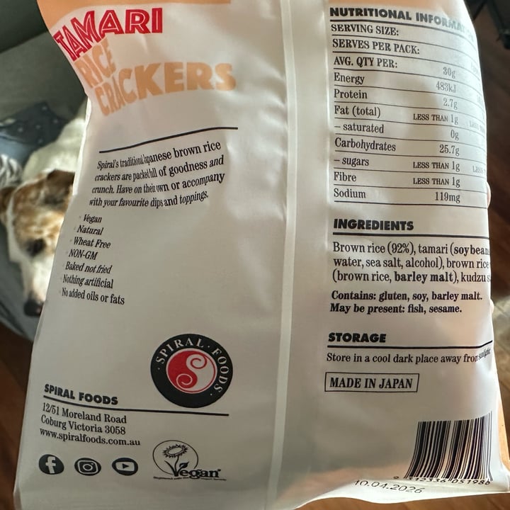 photo of Spiral Foods Tamari rice crackers shared by @itsjustmel on  17 Sep 2025 - review