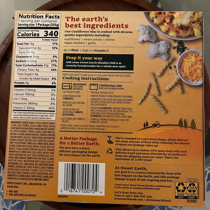 photo of Sweet Earth Cauliflower Mac shared by @veganforlife2023 on  22 Oct 2023 - review