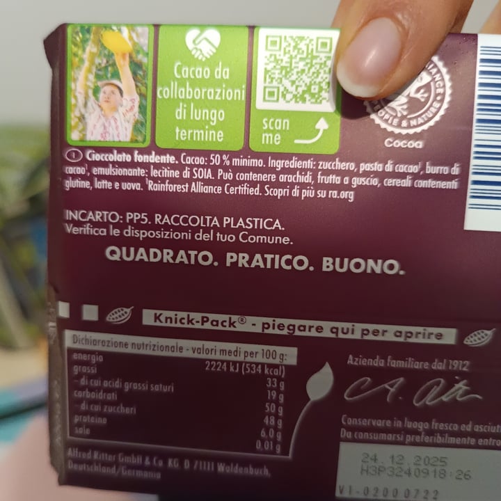 photo of Ritter Sport Fondente 50% Cacao shared by @veganfran on  29 Dec 2024 - review