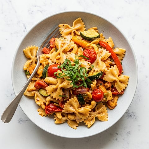 Easy Creamy Vegan Roasted Vegetable Farfalle Pasta (Dairy-Free Weeknight Meal)