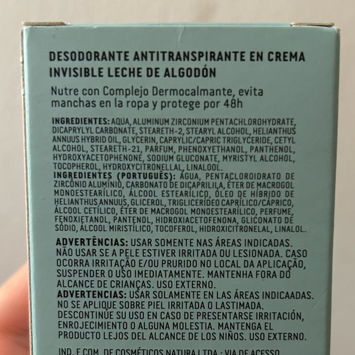 photo of Natura desodorante antitranspirante em creme Invisível Leite De Algodão shared by @zullybee on  03 Mar 2024 - review