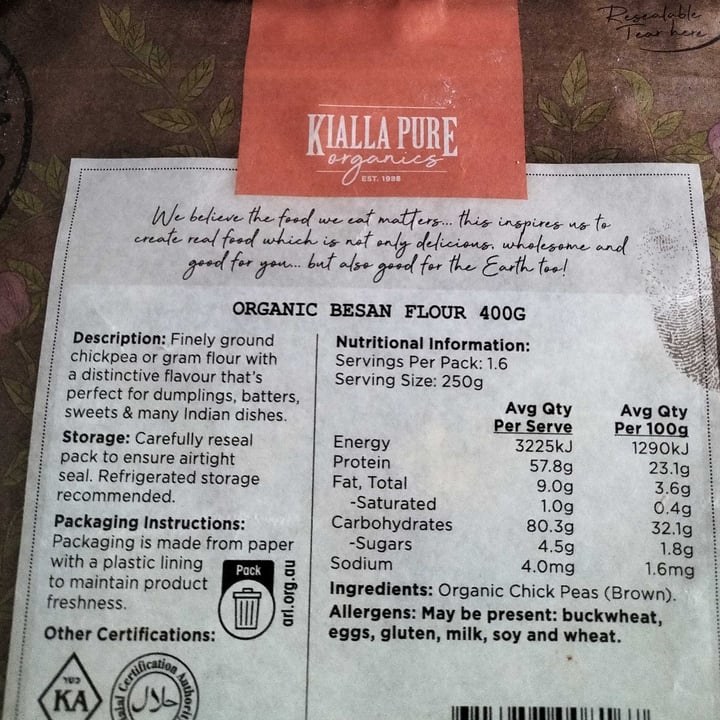 photo of Kialla Pure Organics Organic Chickpea Besan Flour shared by @helenevegan on  26 Sep 2024 - review