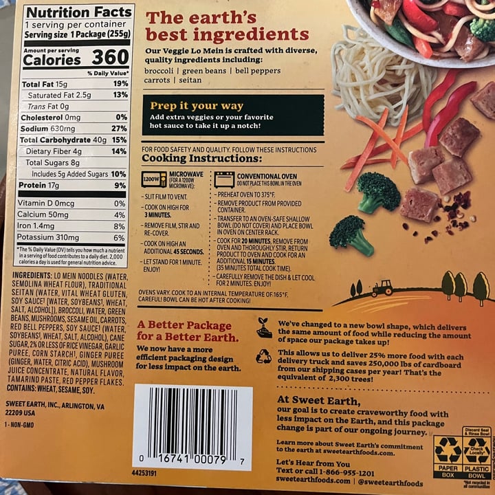 photo of Sweet Earth Veggie Lo Mein shared by @veganforlife2023 on  22 Oct 2023 - review