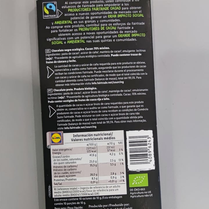 photo of Fairglobe Bio Chocolate Negro 70% shared by @kinggorilla on  15 Dec 2023 - review