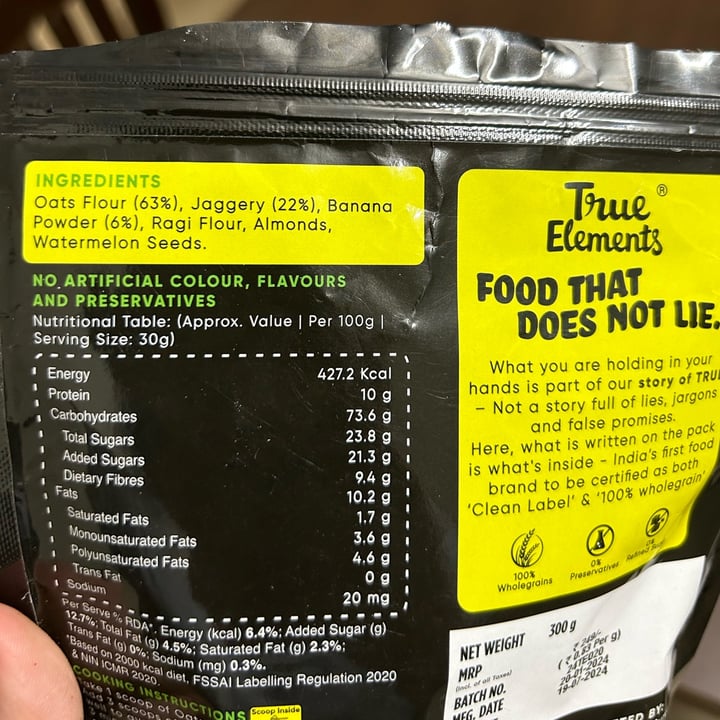 photo of True Elements Banana Oats Junior shared by @plantbasedratna on  29 Apr 2024 - review